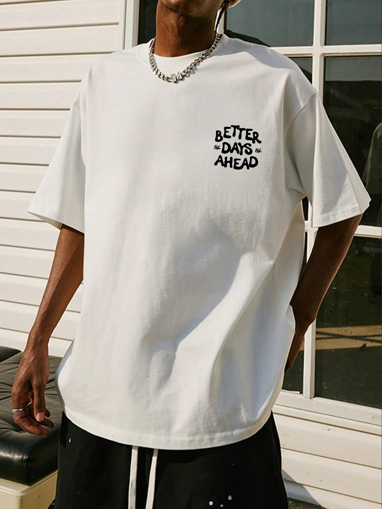 Camiseta gráfica com letras Better Days Ahead para homens e mulheres, gola redonda, camiseta casual grande, moda algodão, roupas, camiseta solta de verão
