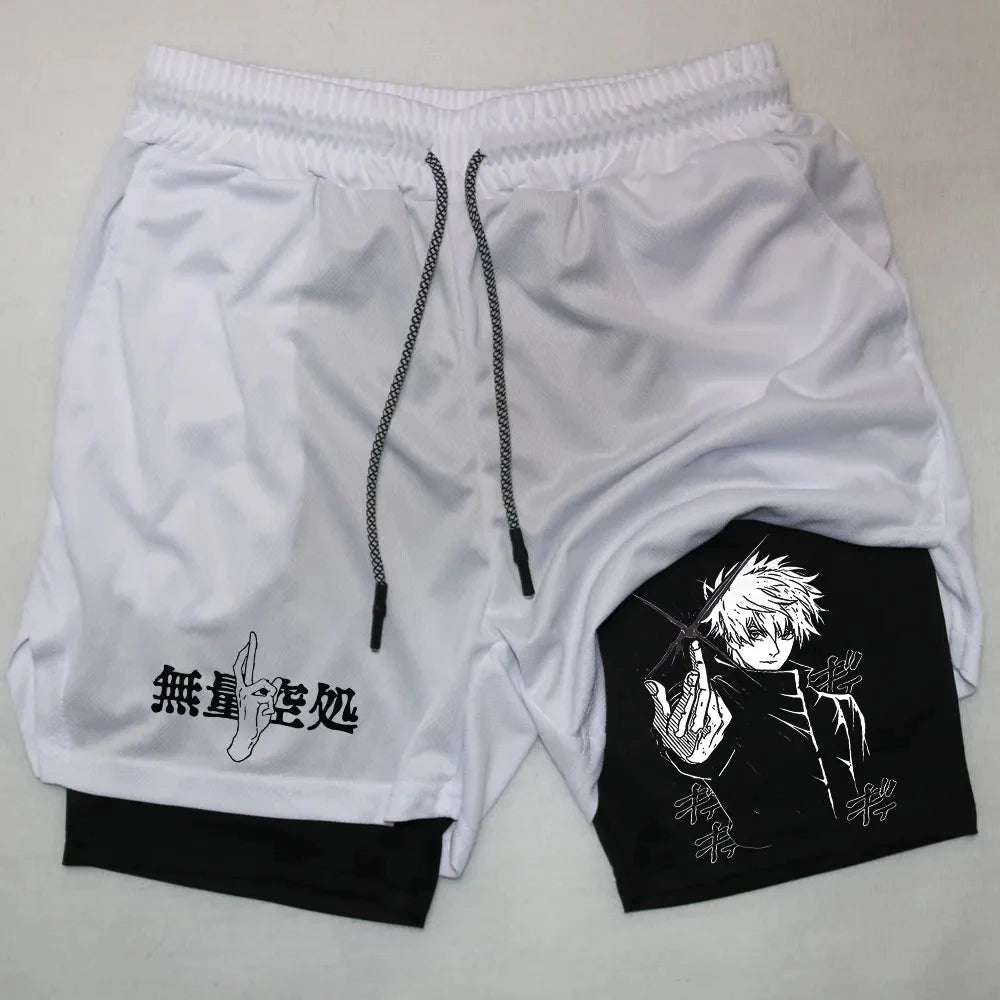Shorts Jujutsu Kaisen 2 em 1 – Conforto e Performance para Treinos e Lazer